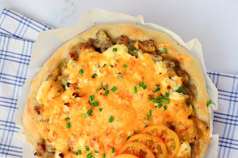 Breakfast Pizza with Eggs and Sausage Gravy
