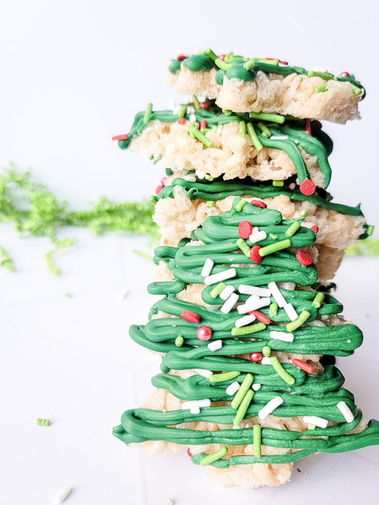 Rice Krispie Treats made in Christmas Tree form and decorated