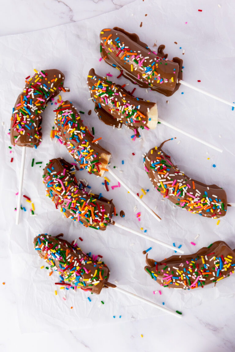 pops made with bananas, Hershey chocolate and sprinkles