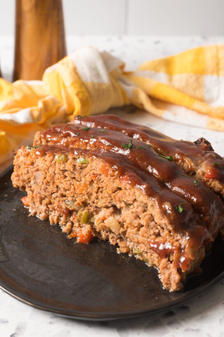 Meatloaf made with Italian sausage, bell peppers and onions.