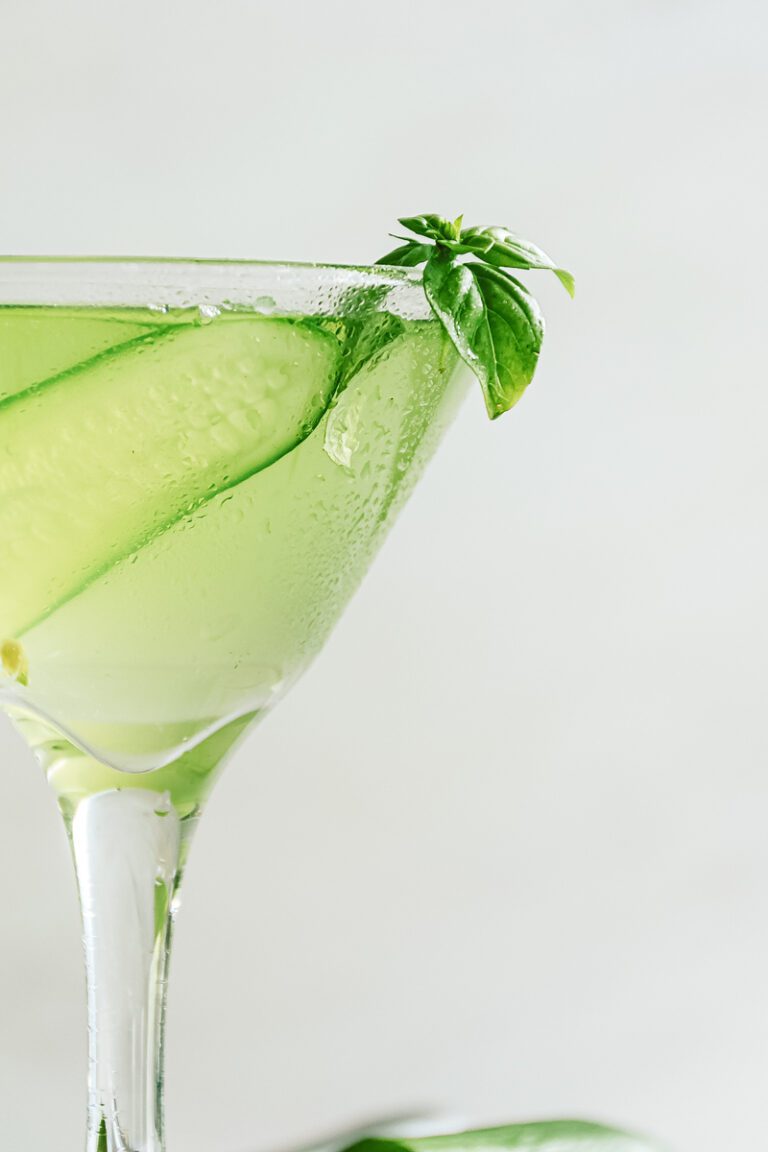 Martini made with cucumber and basil