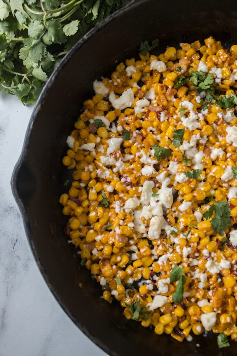 Traditional Mexican Street corn made in a non traditional way. Using a cast iron skillet.