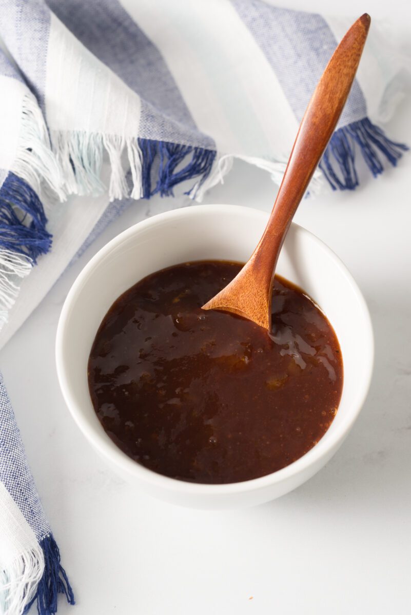 Meatloaf glaze made with sweet preserves and bbq sauce