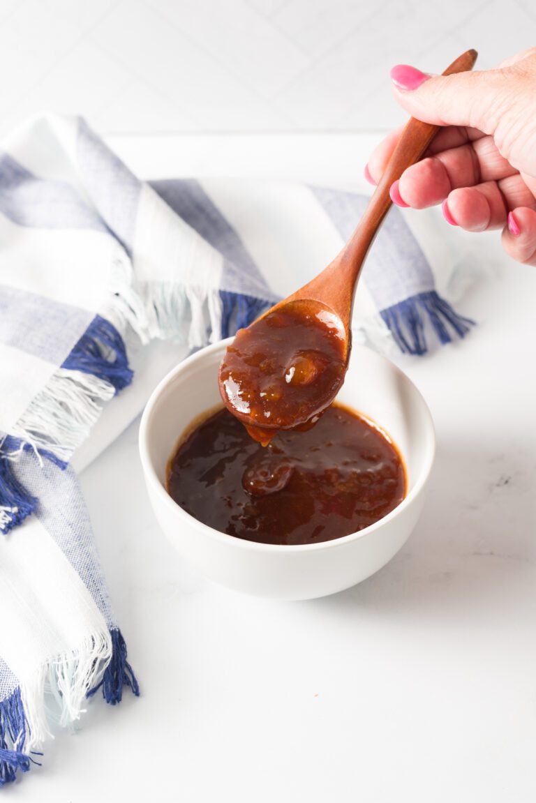 Meatloaf glaze made with sweet preserves and bbq sauce