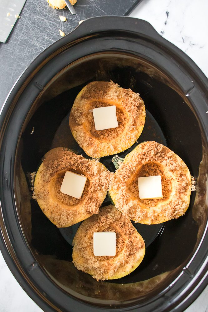 each half with brown sugar, cinnamon and nutmeg