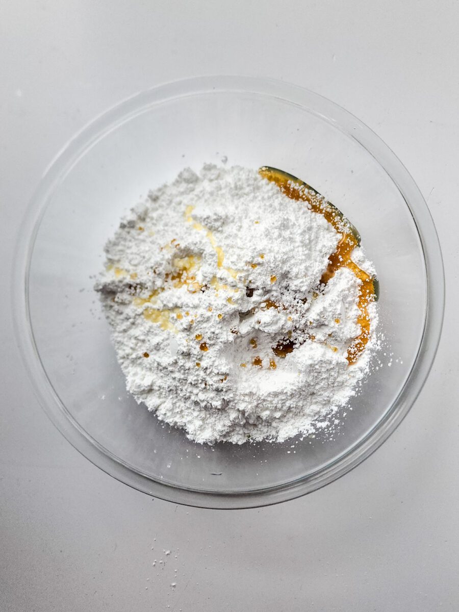 add the powdered sugar, honey, melted butter, vanilla extract and salt in a mixing bowl