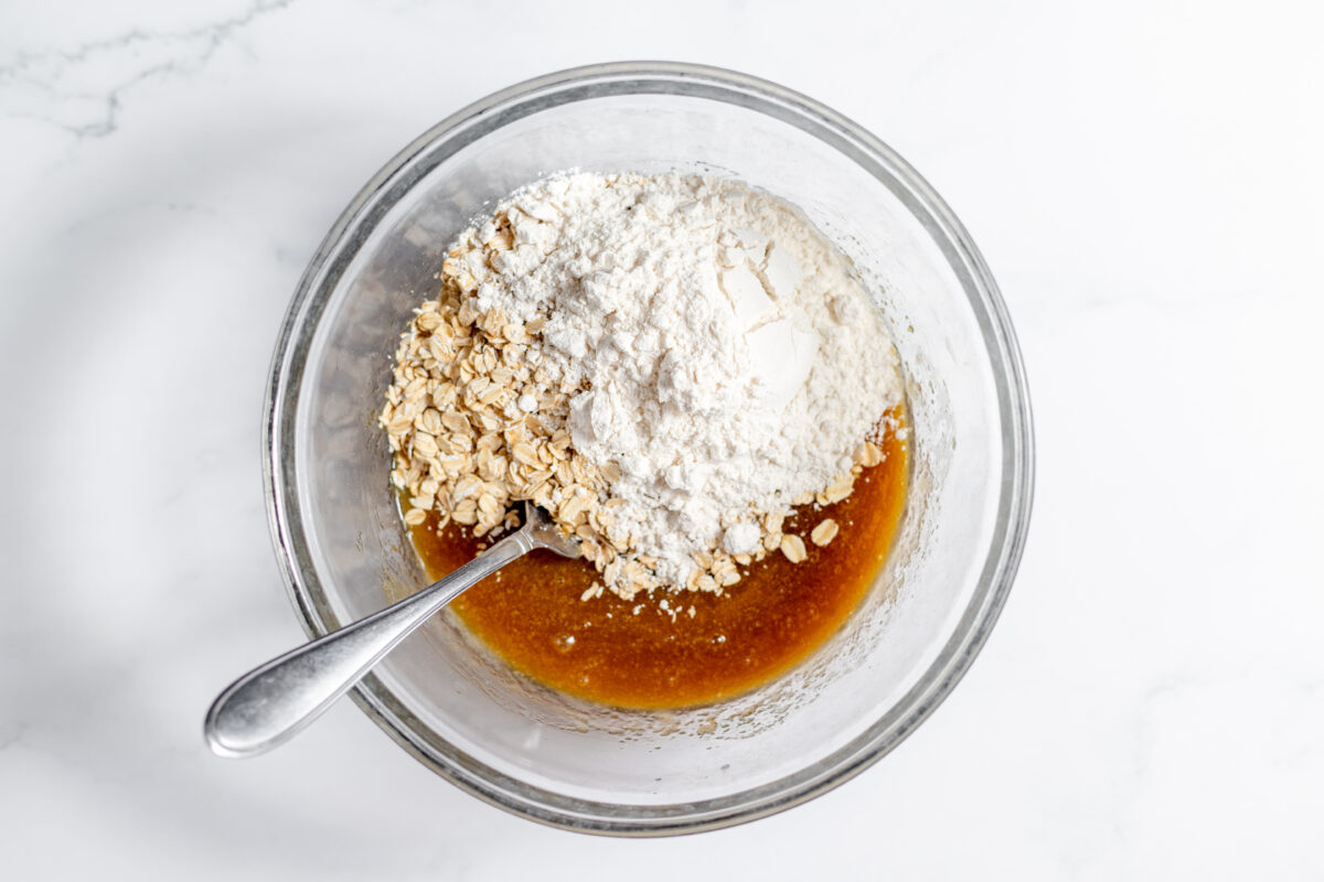 Stir in rolled oats, flour, and salt