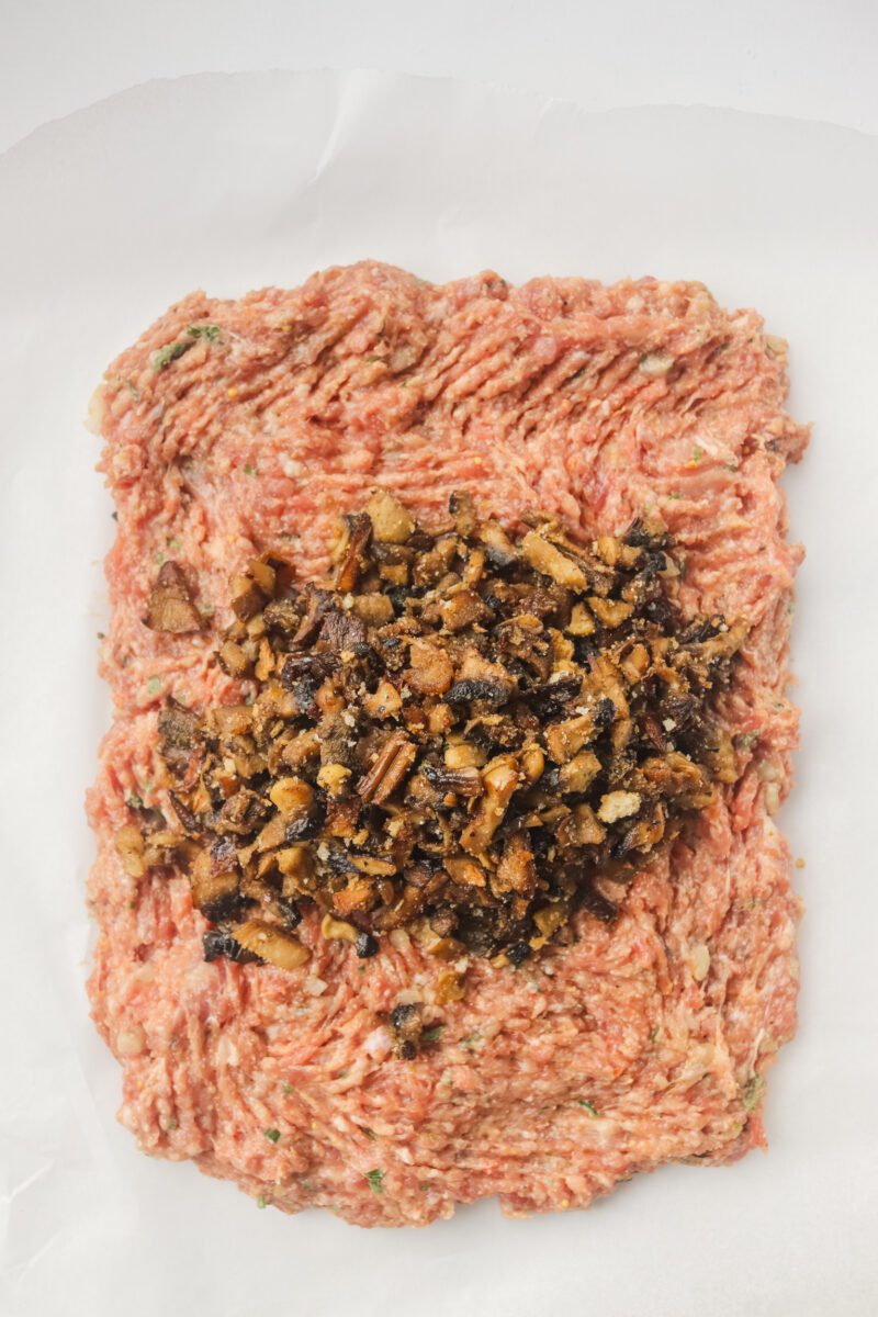Place cooled mushroom filling down the center of the rectangle