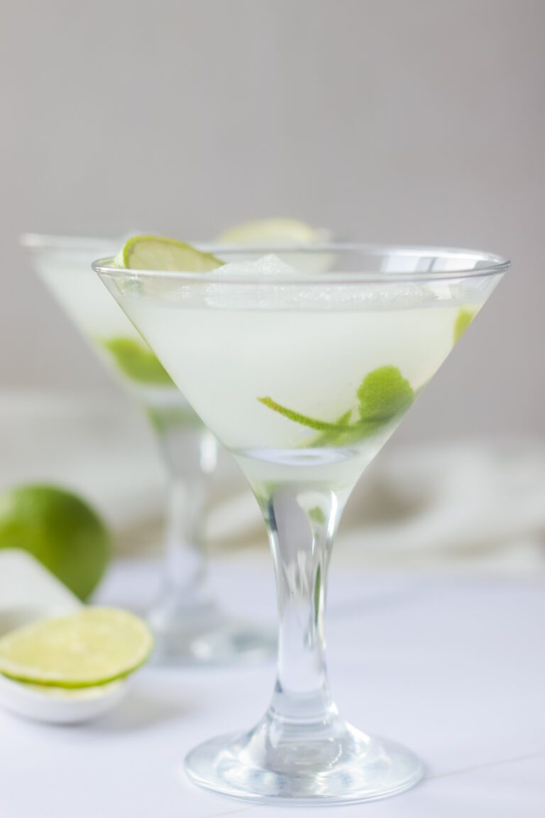 Margarita glass with a slushy margarita inside