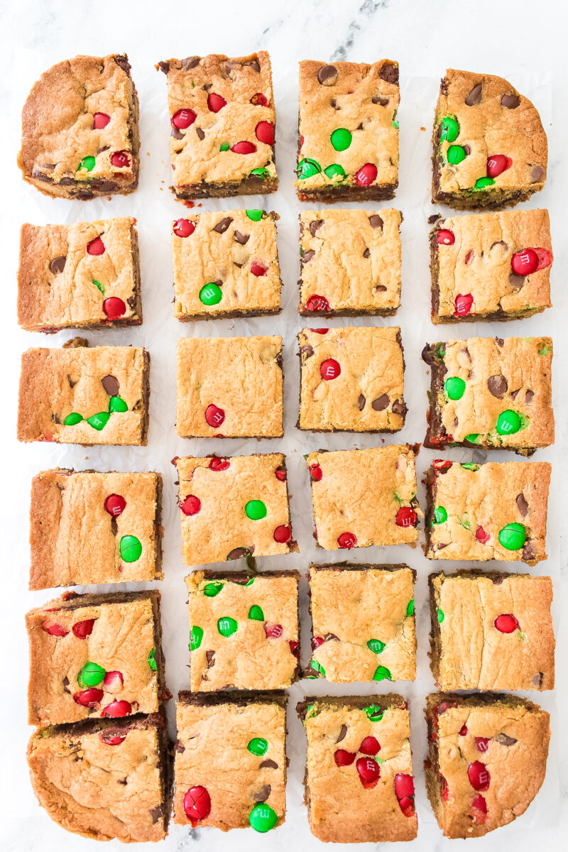 One Easy homemade Pan sized cookie cut into multiple bars