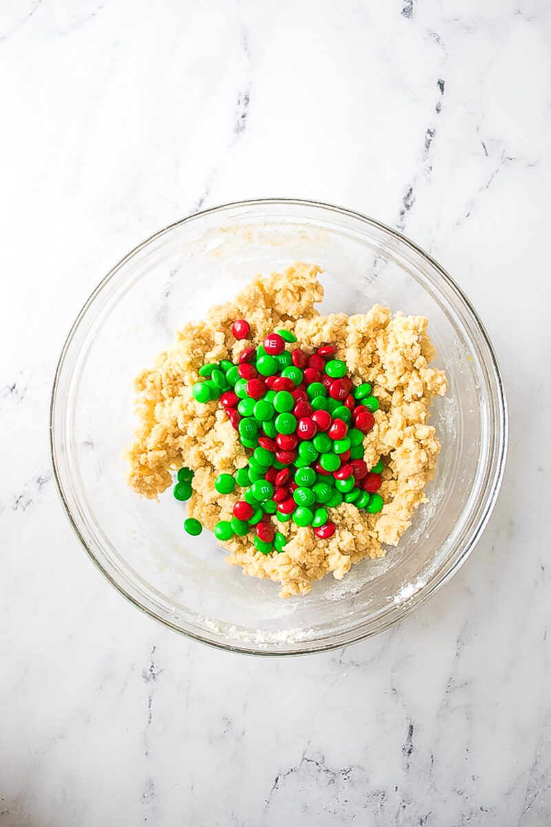 Easy sugar cookie recipe made with colorful M&Ms
