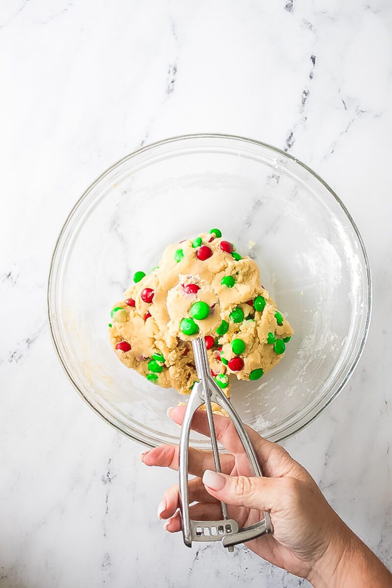 Easy sugar cookie recipe made with colorful M&Ms