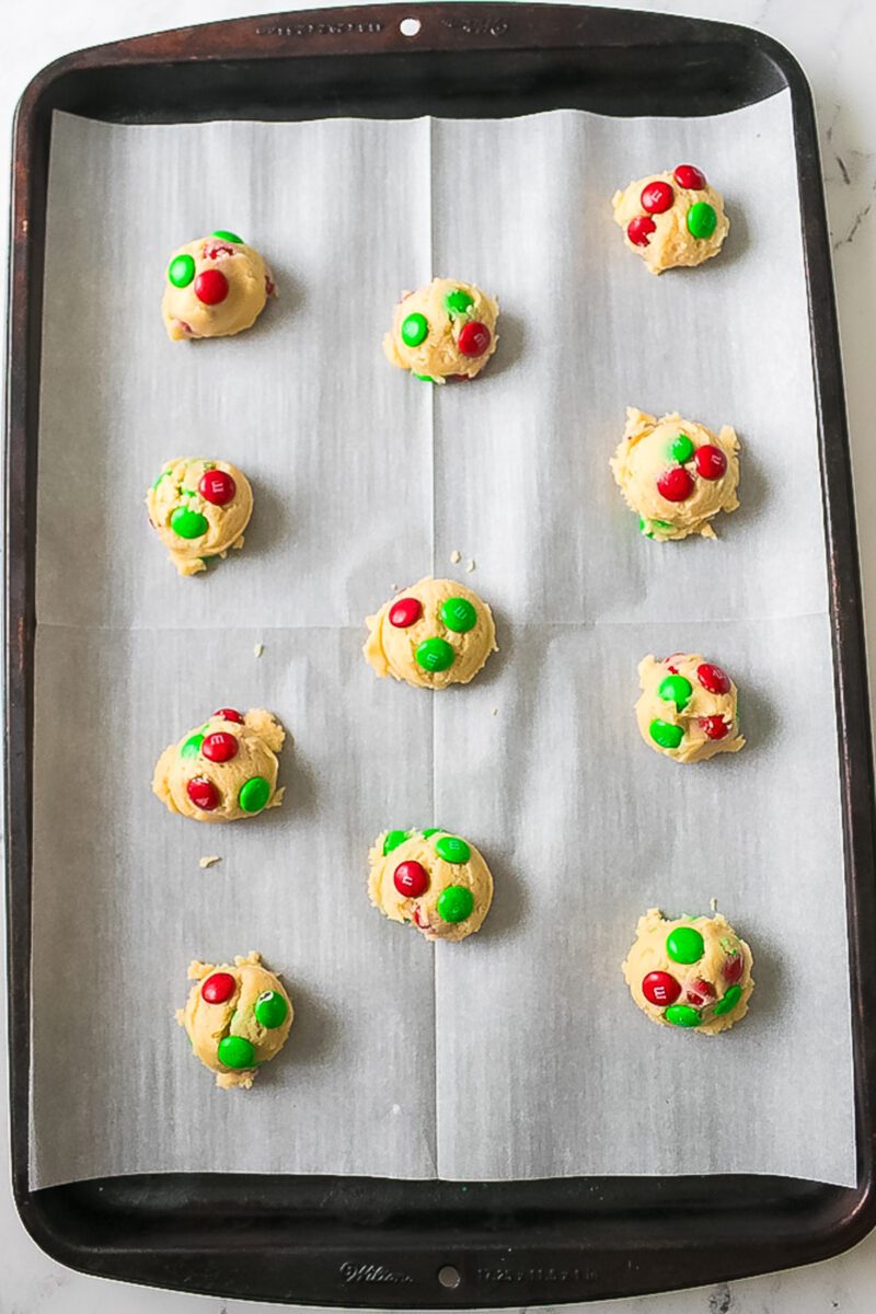 Easy sugar cookie recipe made with colorful M&Ms