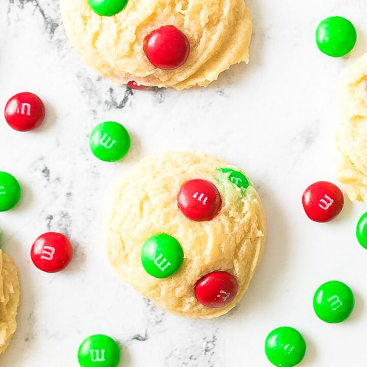 Easy sugar cookie recipe made with colorful M&Ms