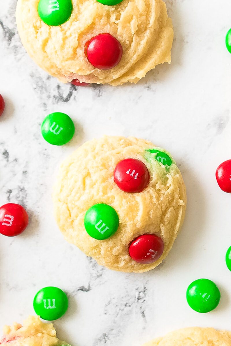Easy sugar cookie recipe made with colorful M&Ms