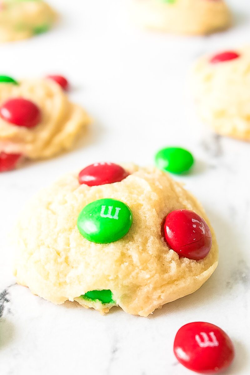 Easy sugar cookie recipe made with colorful M&Ms