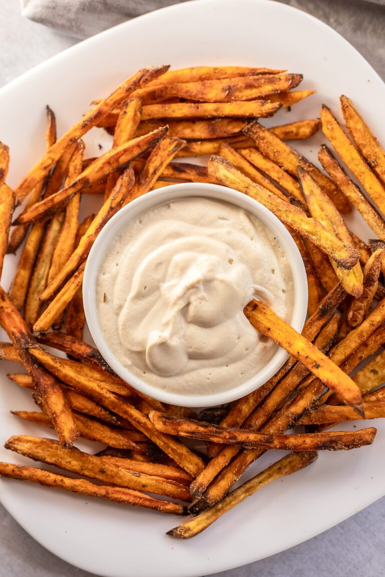 Easy Sweet Potato Fries made in the oven with a homemade dip