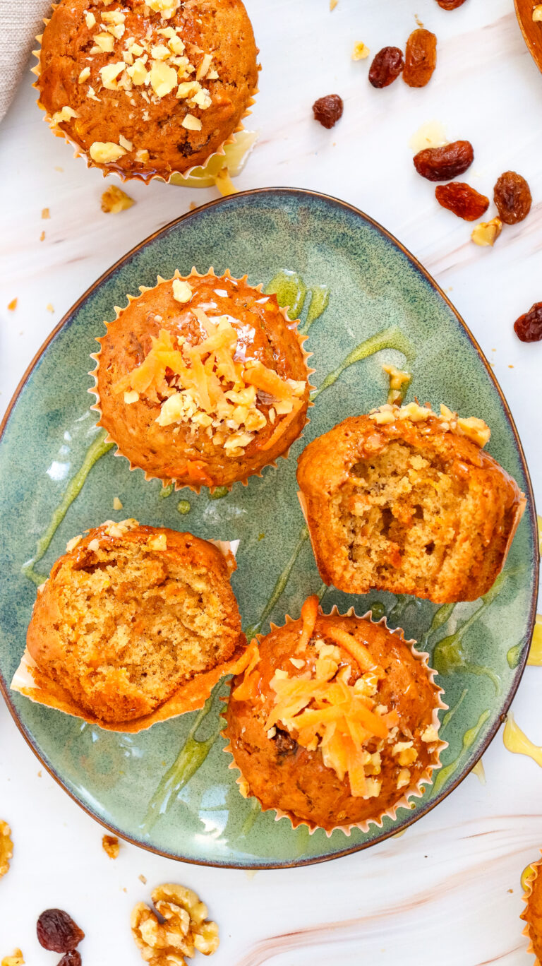 Carrot cake muffins made with freshly grated carrots